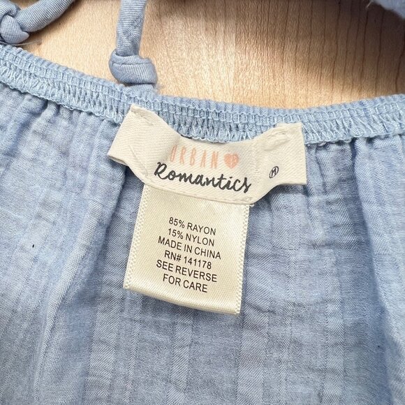 Urban Romantics Babydoll Peasant Style Top Ruffle Detail Open Back Blue Size XS - Picture 7 of 9